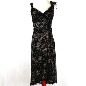 Vintage Betsey Johnson Paisley Silk Chiffon Mid-calf Slip Dress Eyelash Lace 4